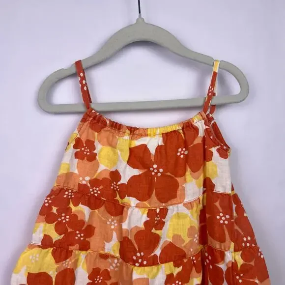 Janie and Jack Linen Sundress Orange Yellow Floral Tiered 18-24 Months - Picture 3 of 8
